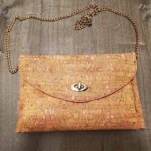 Tan Cork and Pink Crossbody Bag Clutch